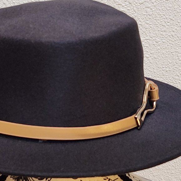 Womens Vintage Black Felt Fedora Buckle Decor Vintage  - NEW - Picture 4 of 5